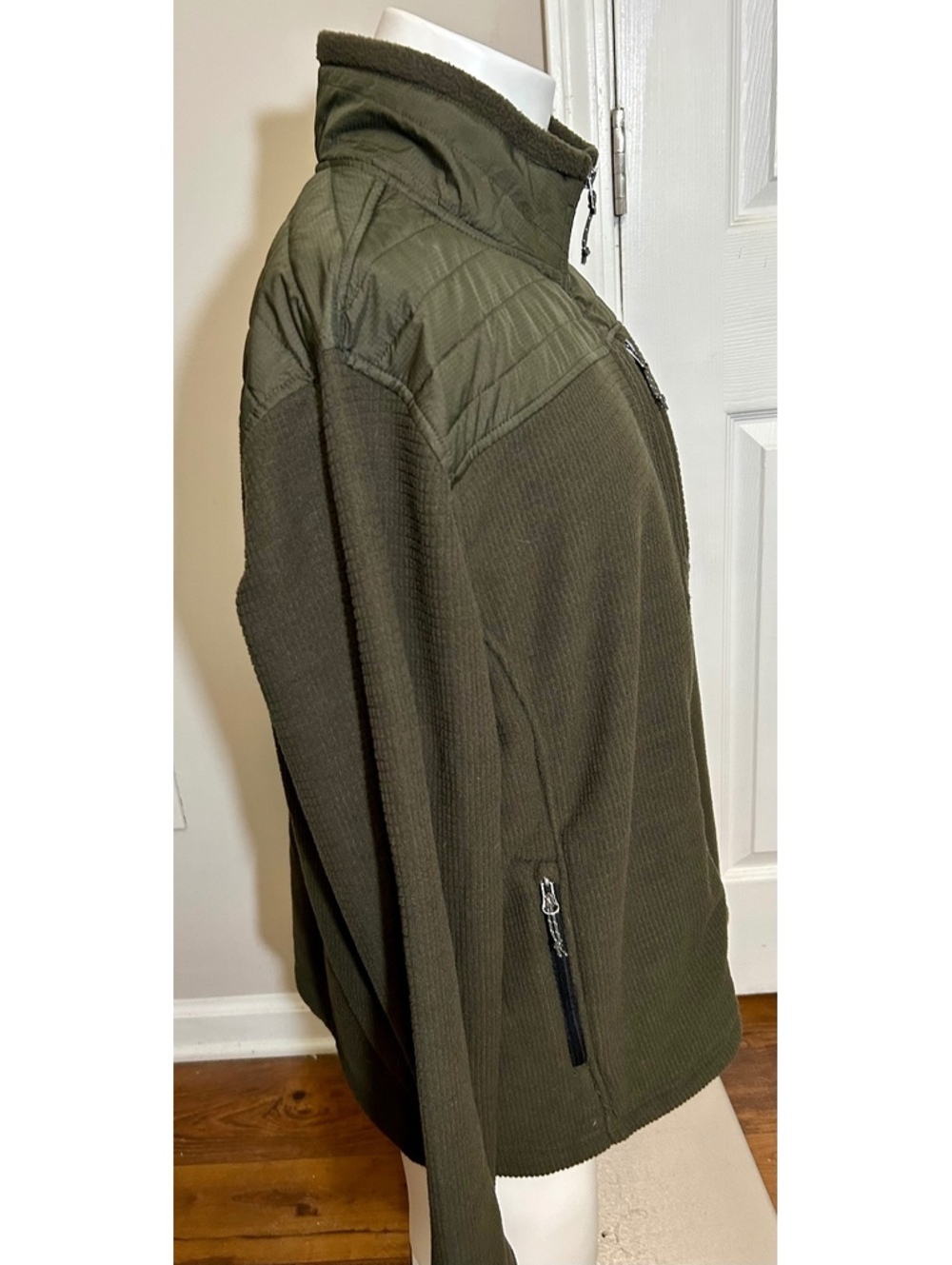 Free Country Men’s XXL Olive Green Fleece Jacket Quilted Full Zip Outdoor Hiking